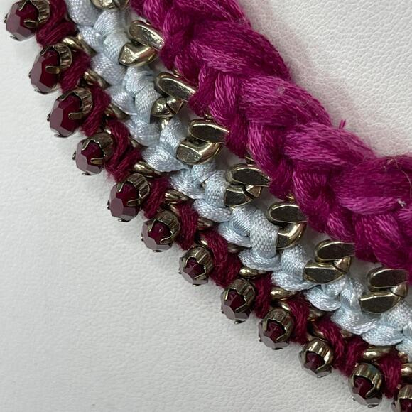 LOFT Ann Taylor statement necklace bohemian boho raspberry pink gray gold tone - Picture 4 of 15